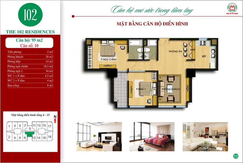 Chung cư 102 Trường Chinh Kinh Đô - diện tích: 95 m2